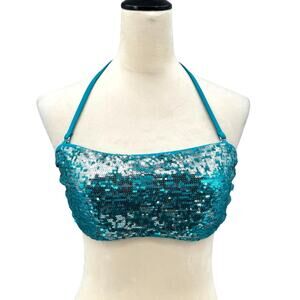 Calzedonia Sz 38 Cobey Teal Blue Sequin Bandeau Swimsuit Bikini Top